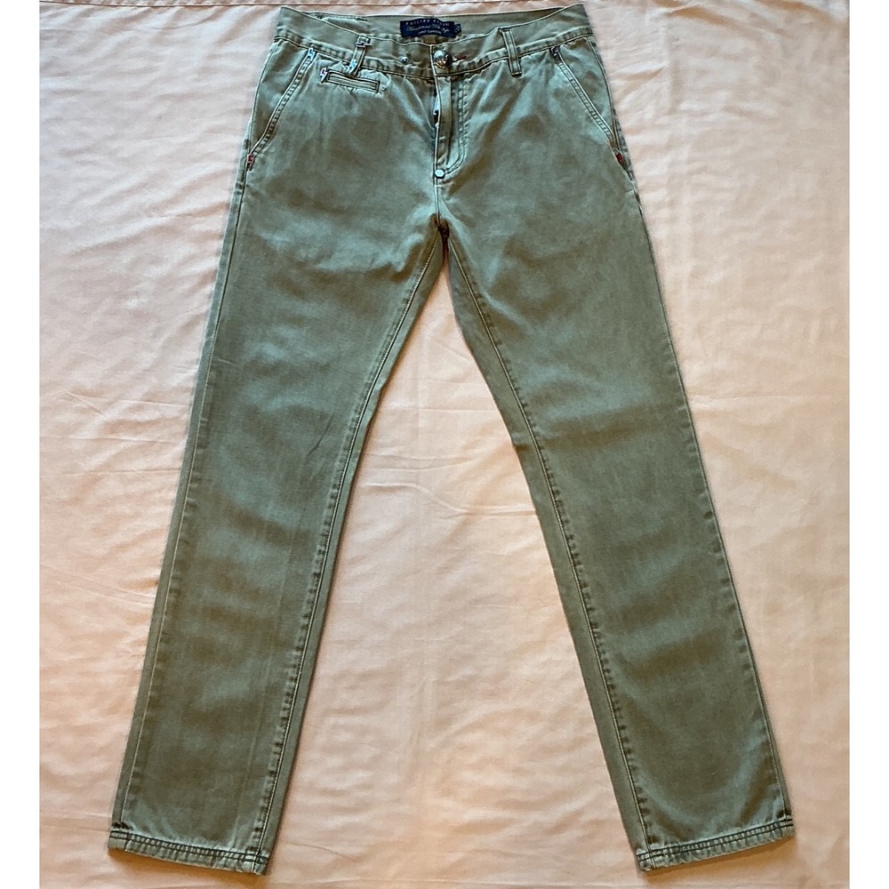 Philipp Plein Men's Straight Leg Green Pants Lightning‎ Bolts Flap Pocket (S)